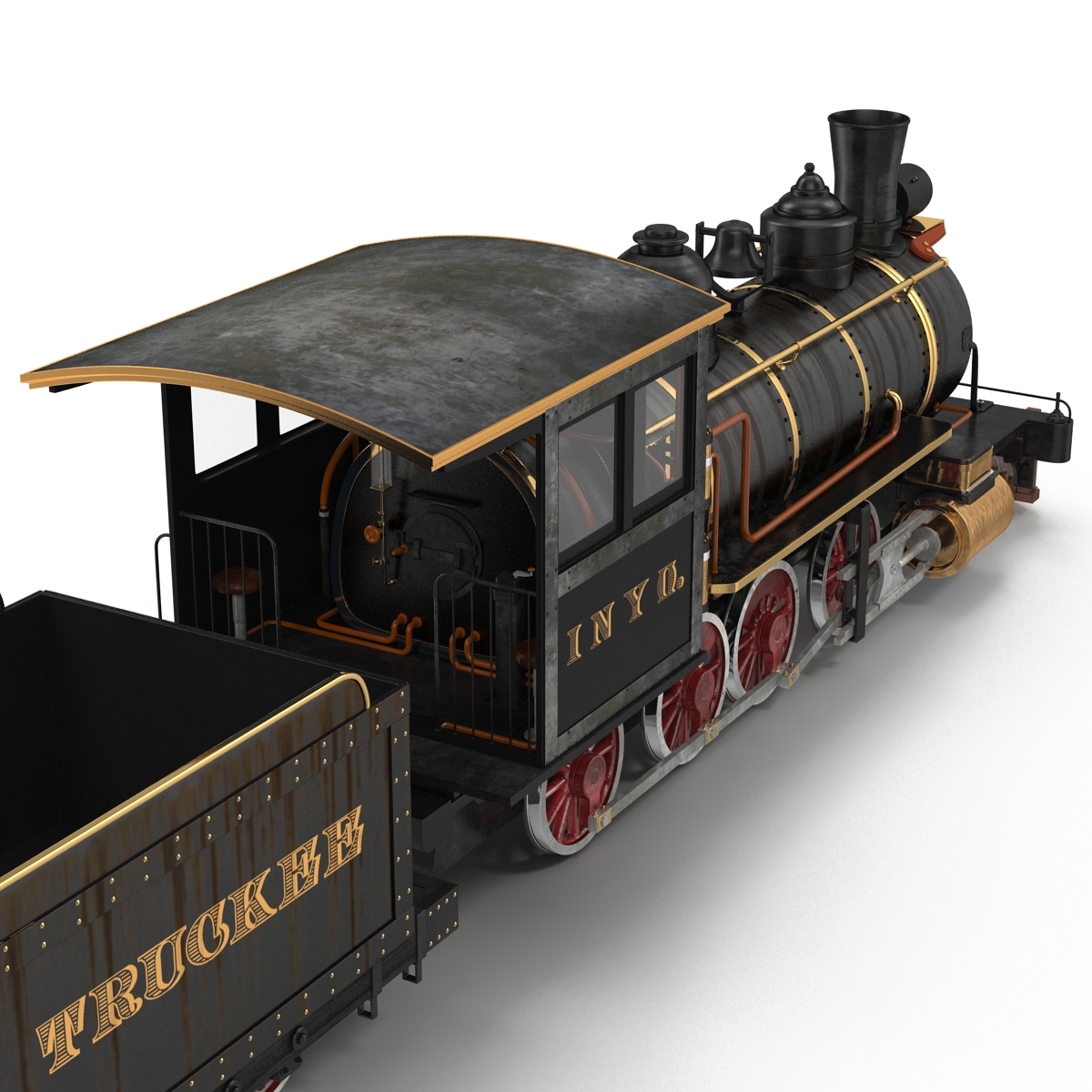 Steam Train with Wagon 4 3D model