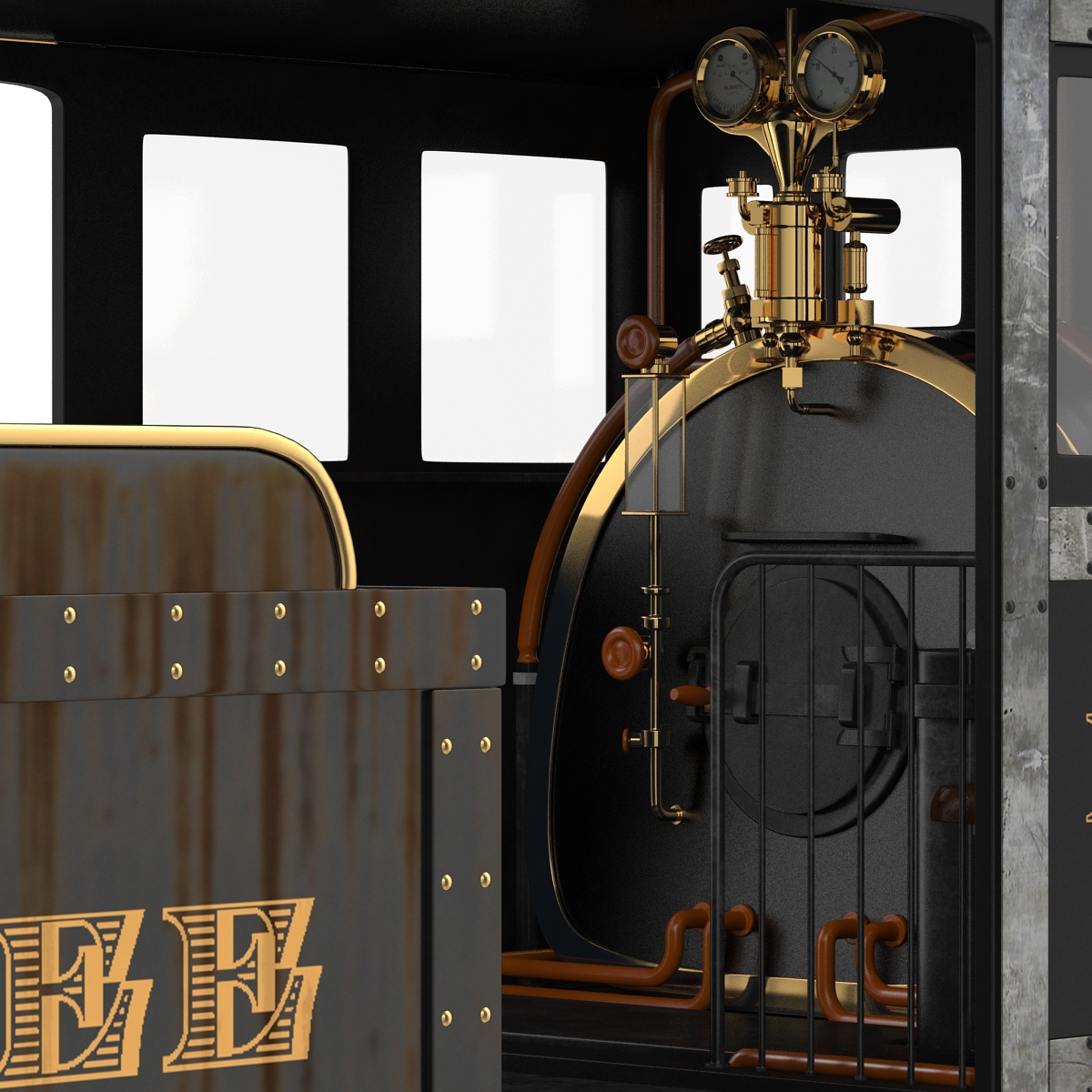 Steam Train with Wagon 4 3D model