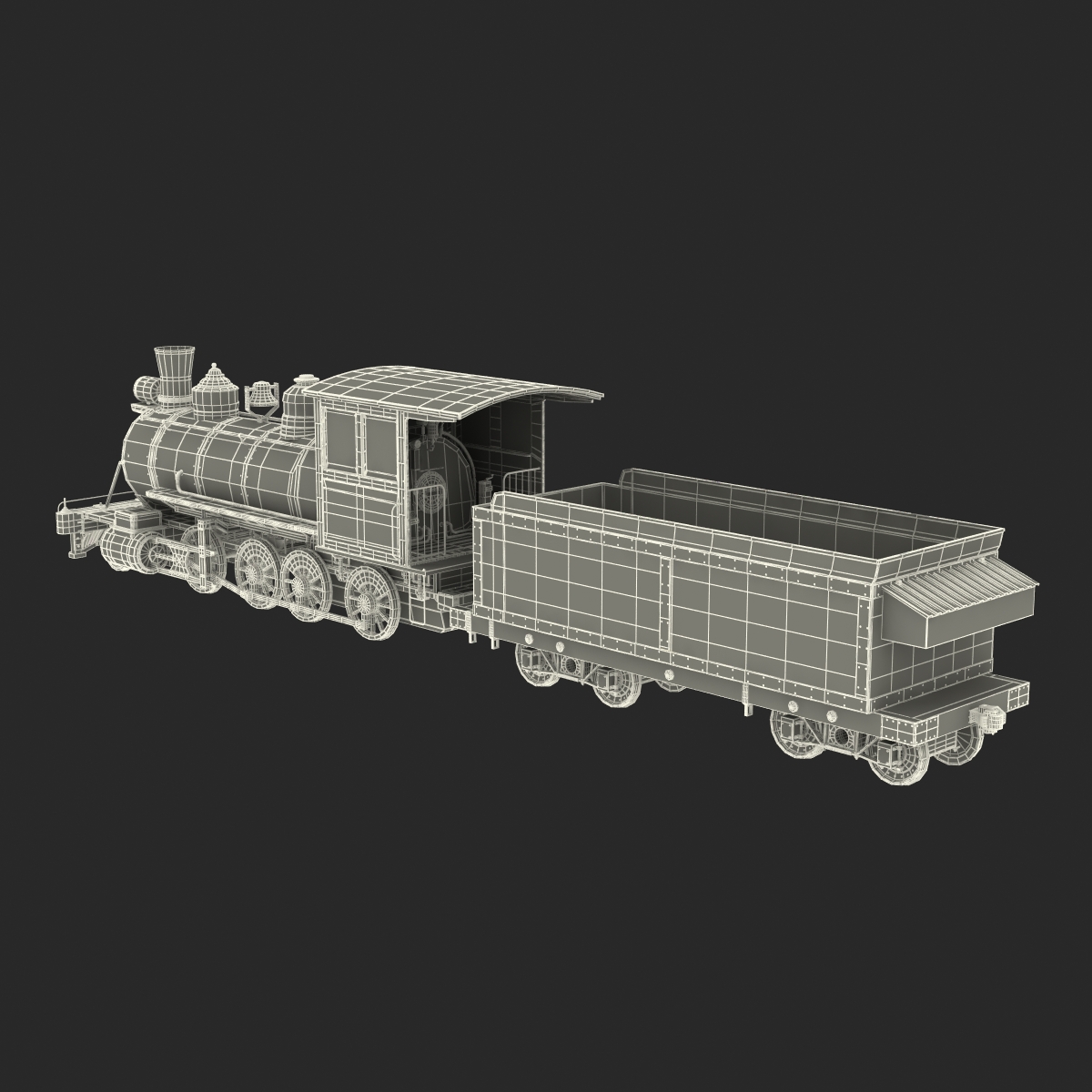 Steam Train with Wagon 4 3D model