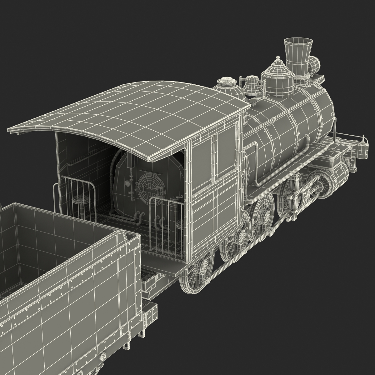 Steam Train with Wagon 4 3D model