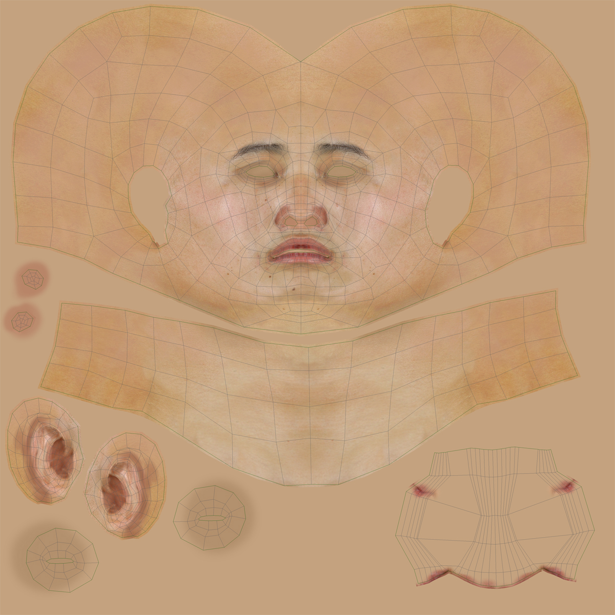 Asian Male Head Rigged 3D