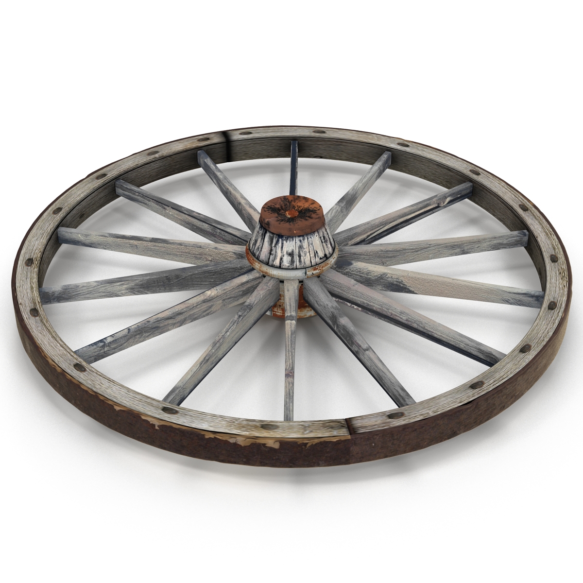 Old Wooden Wagon Wheel 3D