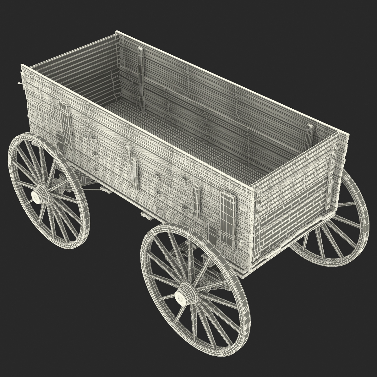 3D Old Wooden Wagon 2 model