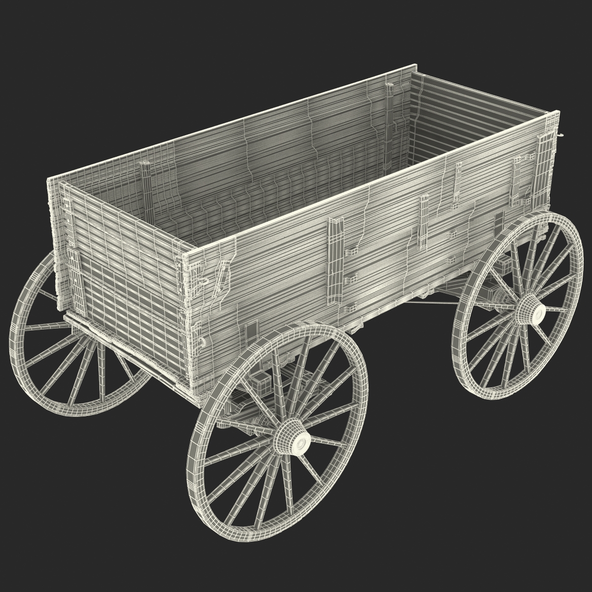 3D Old Wooden Wagon 2 model