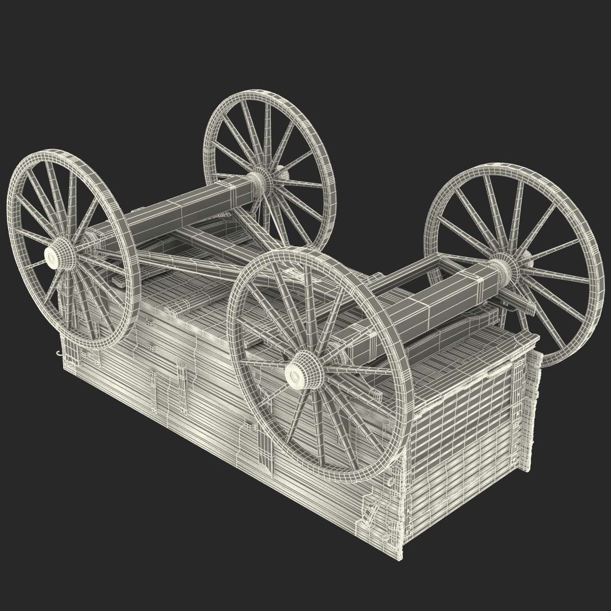 3D Old Wooden Wagon 2 model