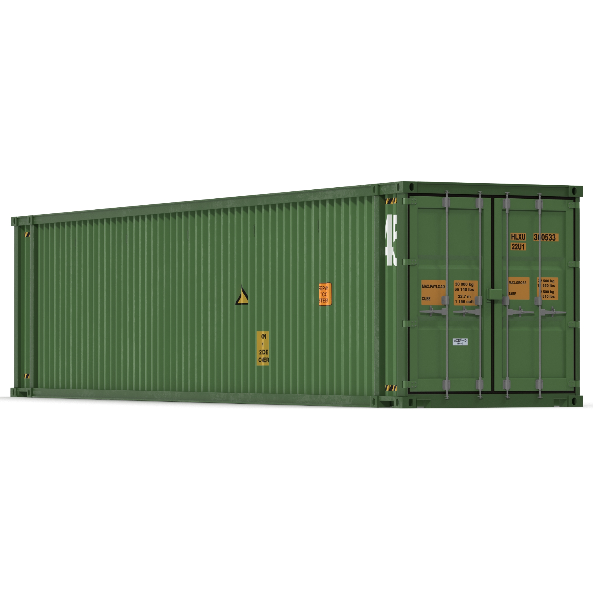 3D 45 ft High Cube Container Green