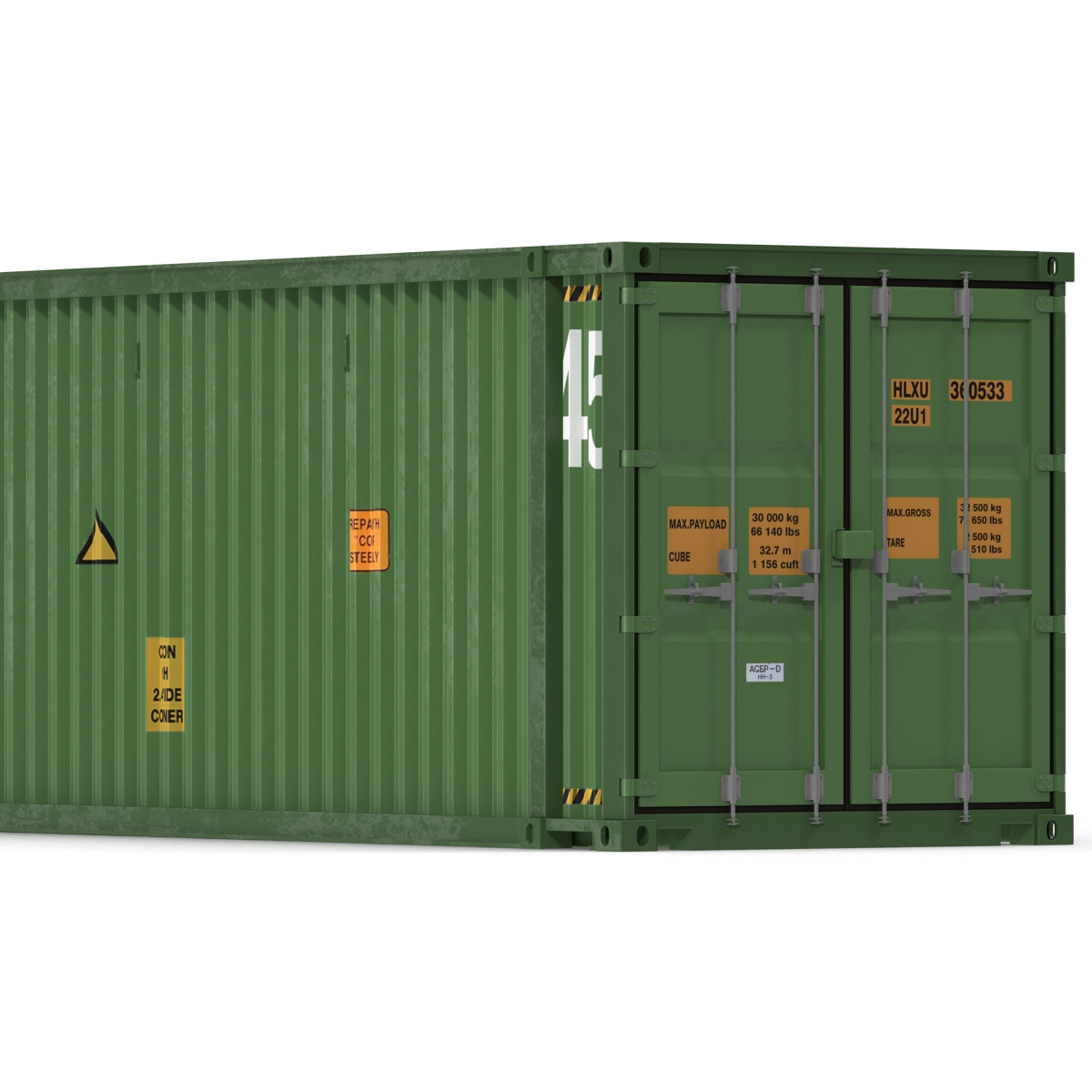 3D 45 ft High Cube Container Green