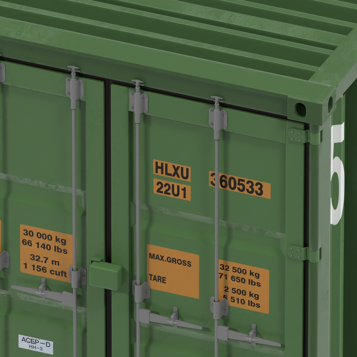 3D 45 ft High Cube Container Green