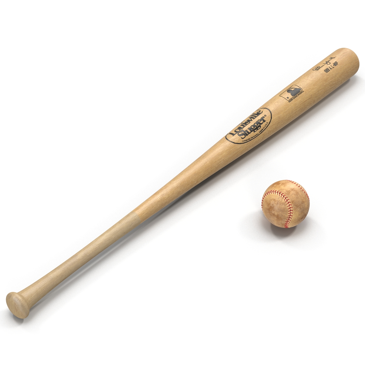 Baseball and Wooden Baseball Bat 3D