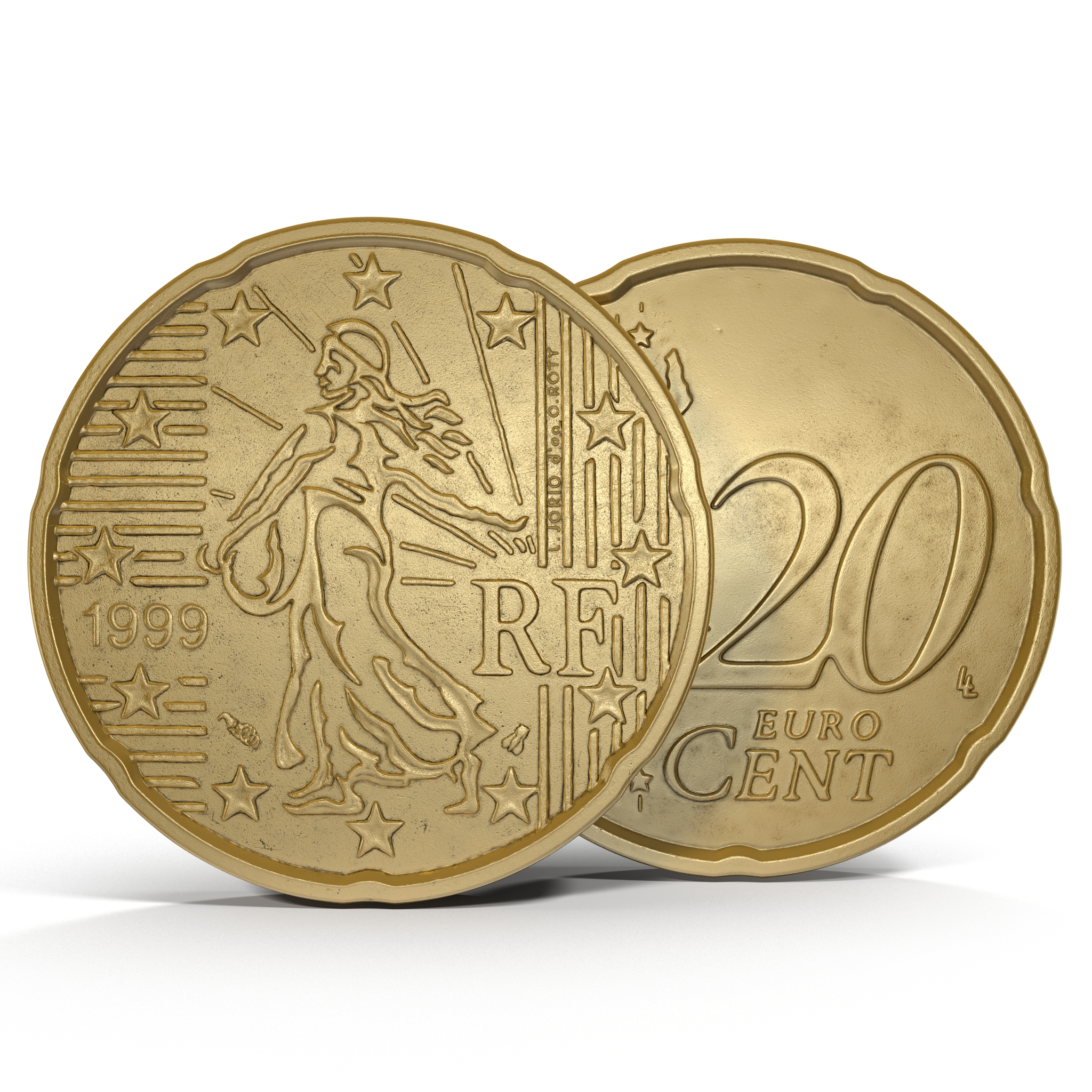 French Euro Coin 20 Cent 3D model