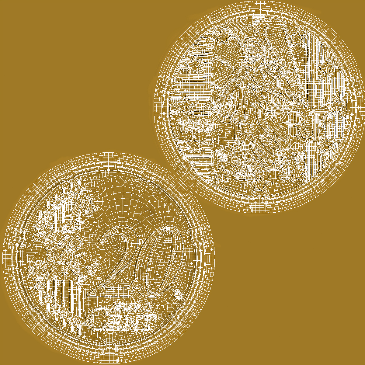 French Euro Coin 20 Cent 3D model