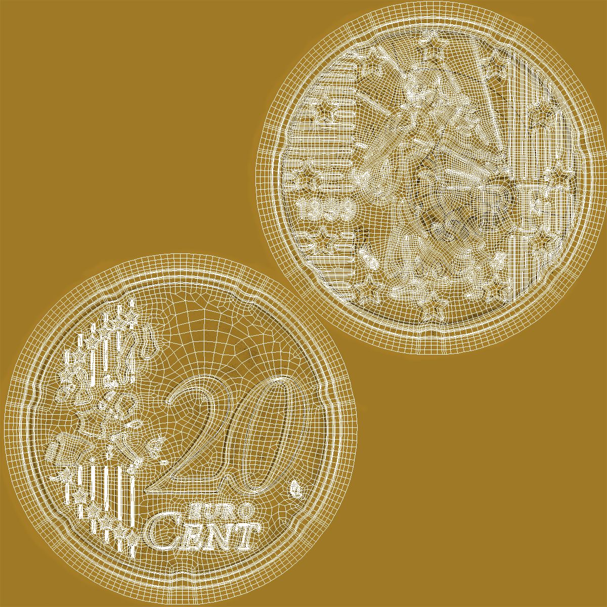 3D Spain Euro Coin 20 Cent model