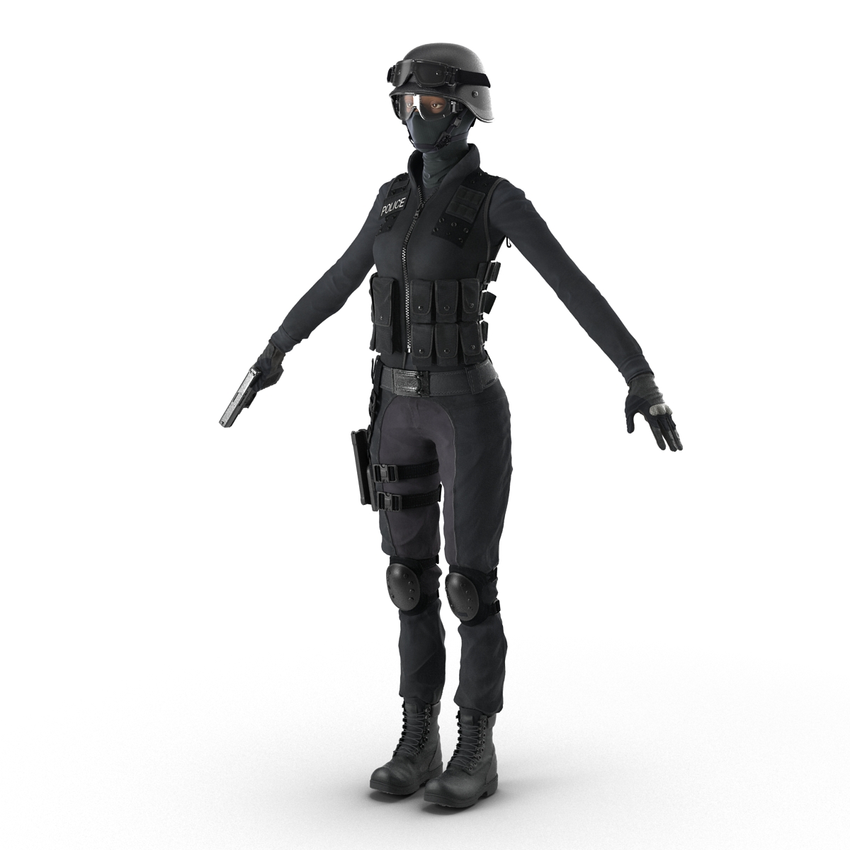 SWAT Woman Afro American 3D model