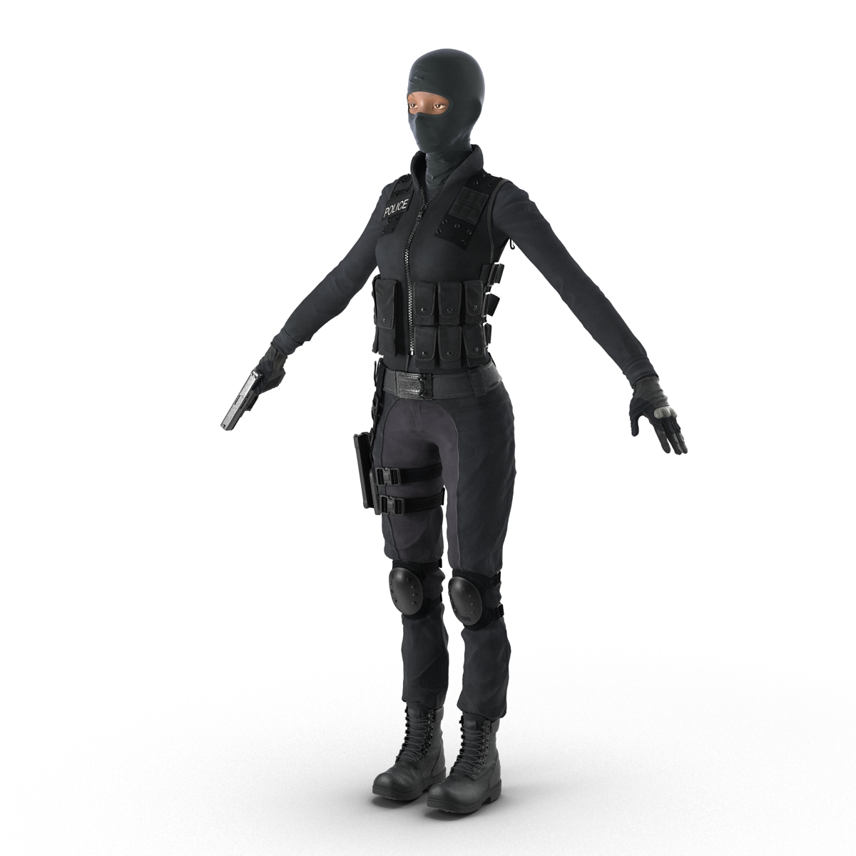 SWAT Woman Afro American 3D model