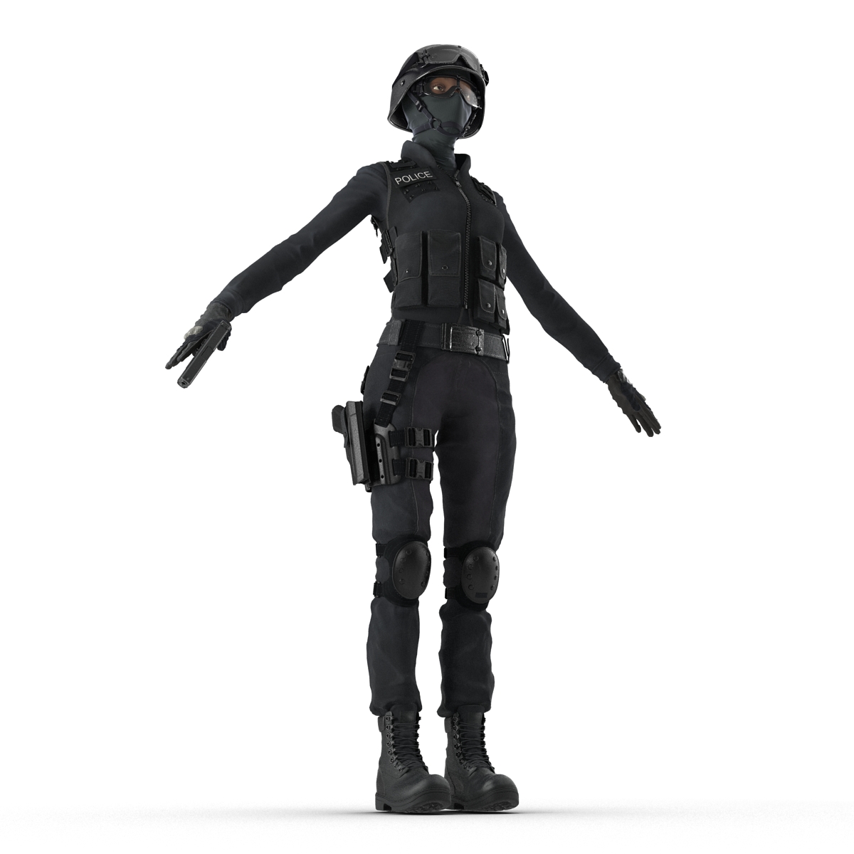 SWAT Woman Afro American 3D model