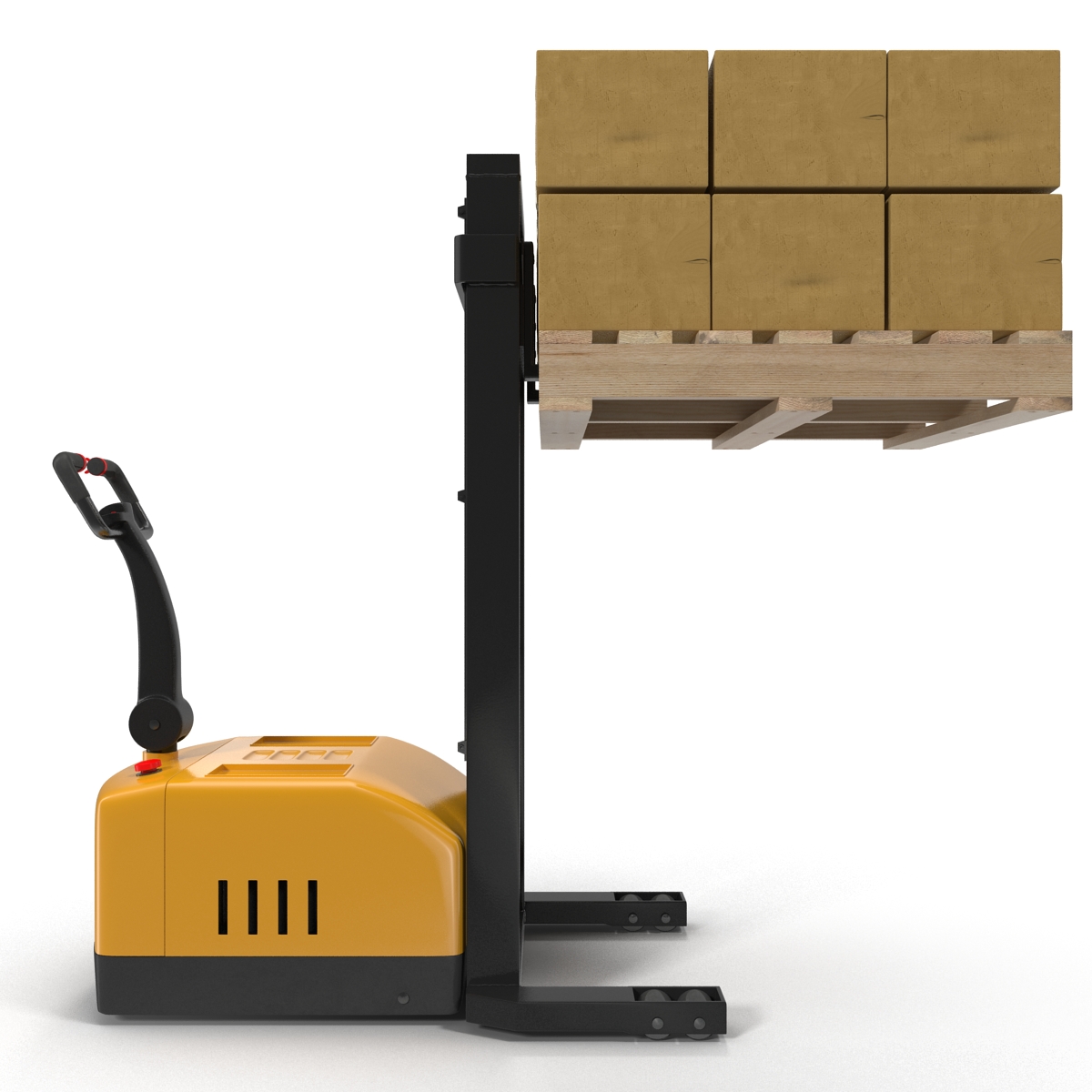 3D model Electric Walkie Stacker and Wooden Pallet Set