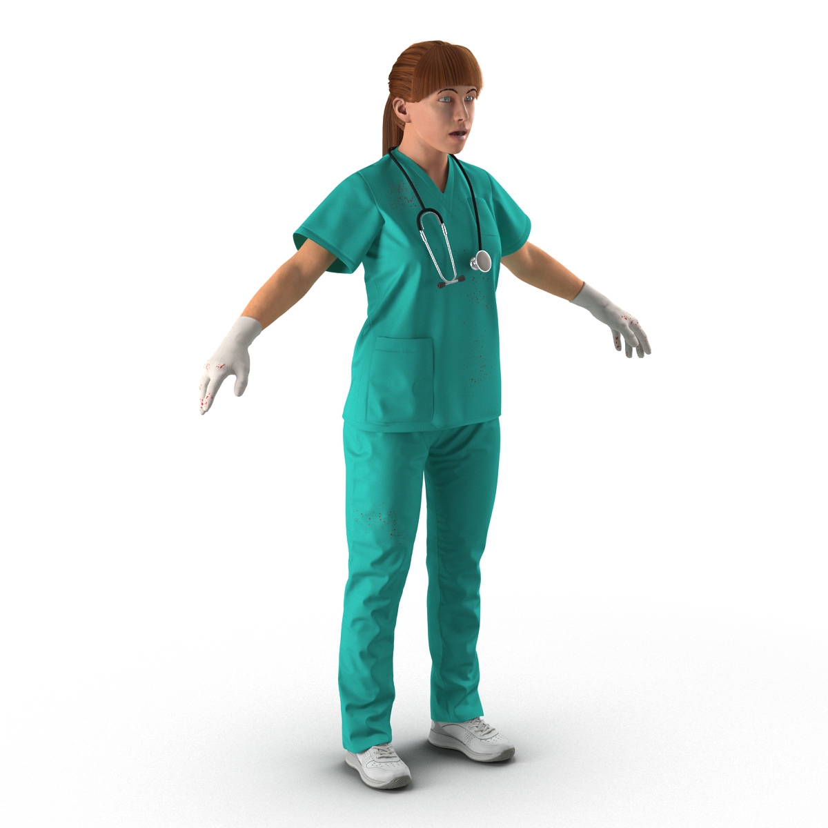 Female Caucasian Surgeon with Blood Rigged 3D