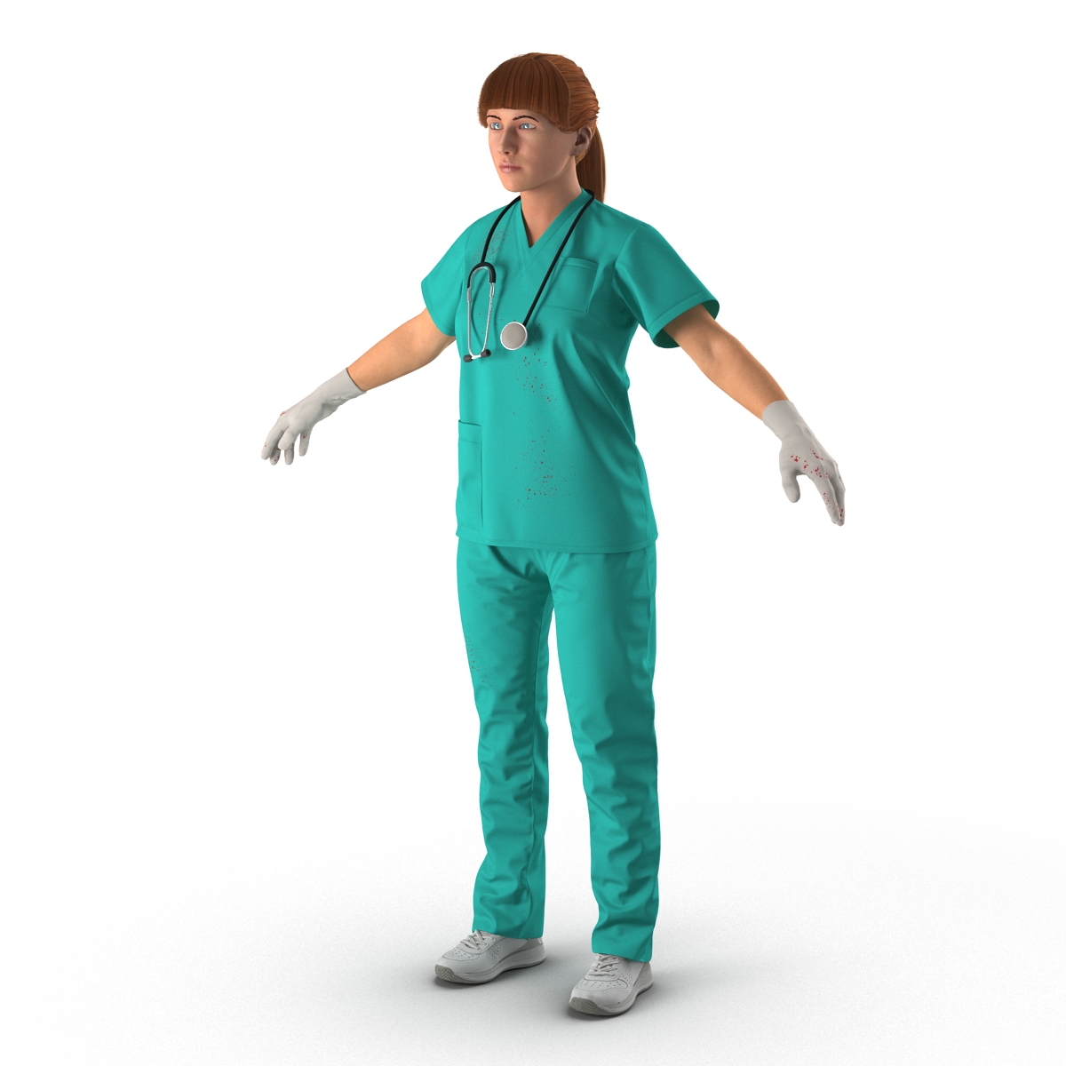 Female Caucasian Surgeon with Blood Rigged 3D