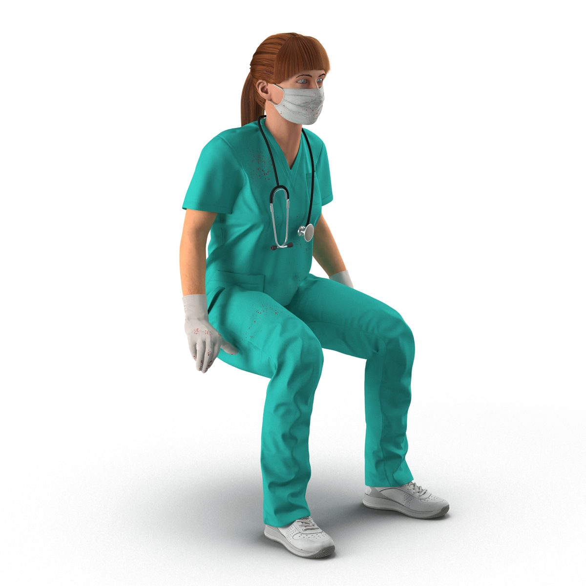 Female Caucasian Surgeon with Blood Rigged 3D