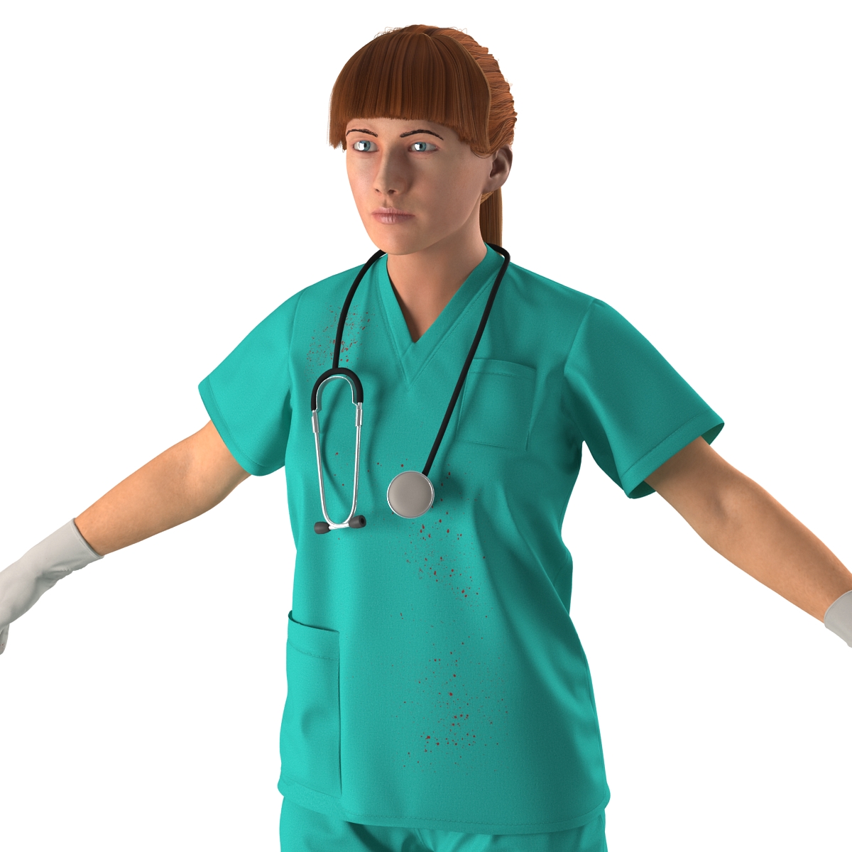 Female Caucasian Surgeon with Blood Rigged 3D