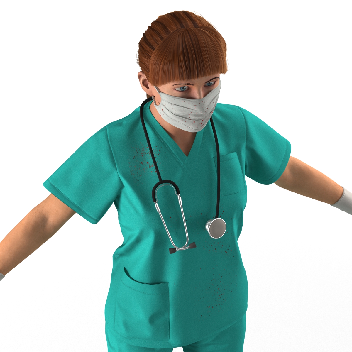 Female Caucasian Surgeon with Blood Rigged 3D