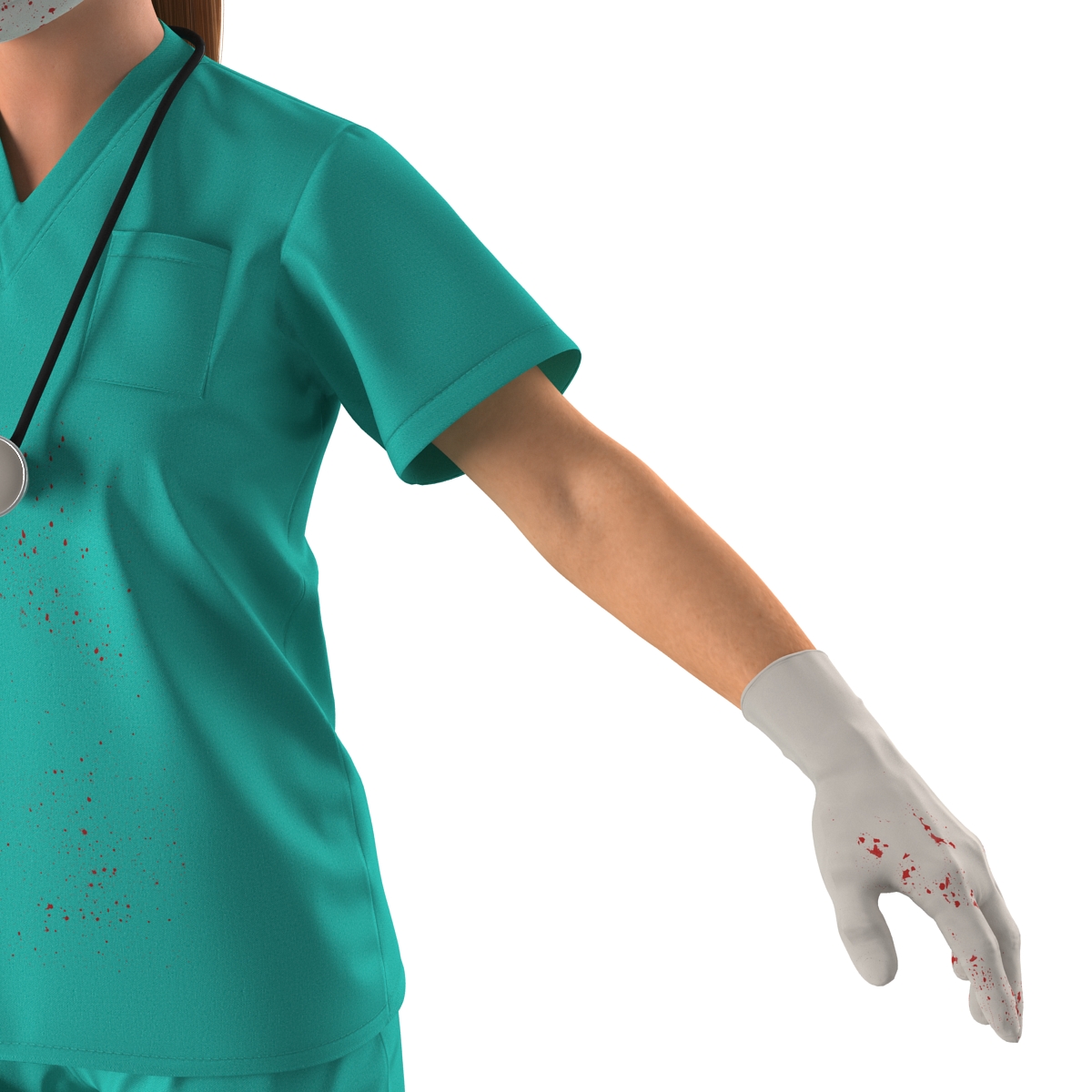 Female Caucasian Surgeon with Blood Rigged 3D