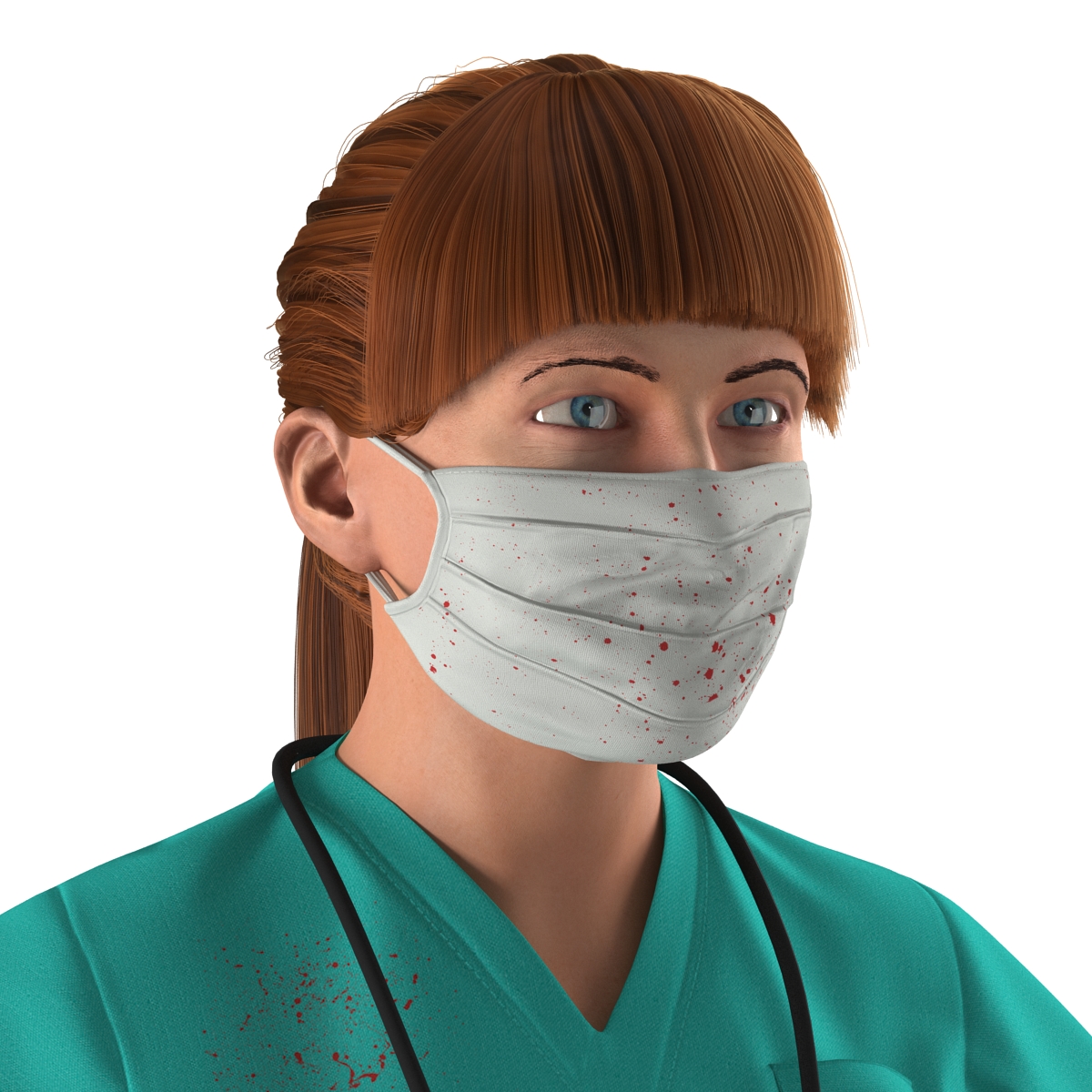 Female Caucasian Surgeon with Blood Rigged 3D