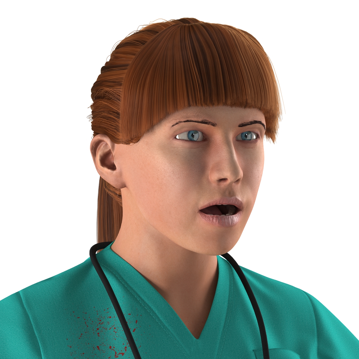 Female Caucasian Surgeon with Blood Rigged 3D