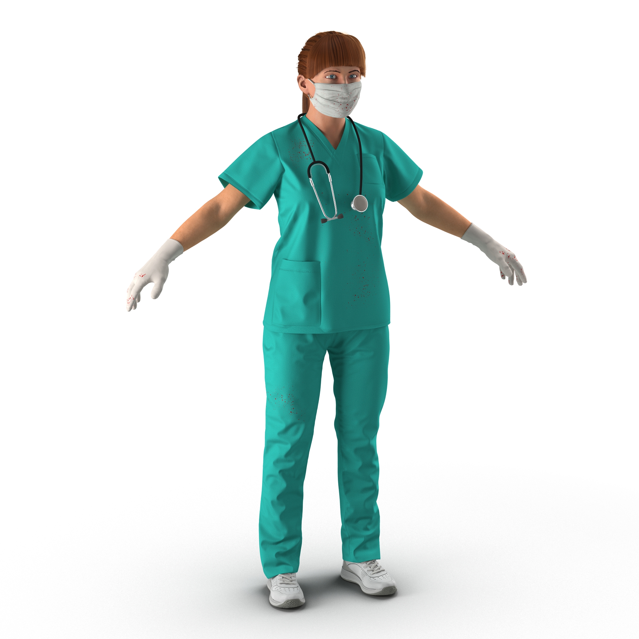 3D model Female Caucasian Surgeon with Blood