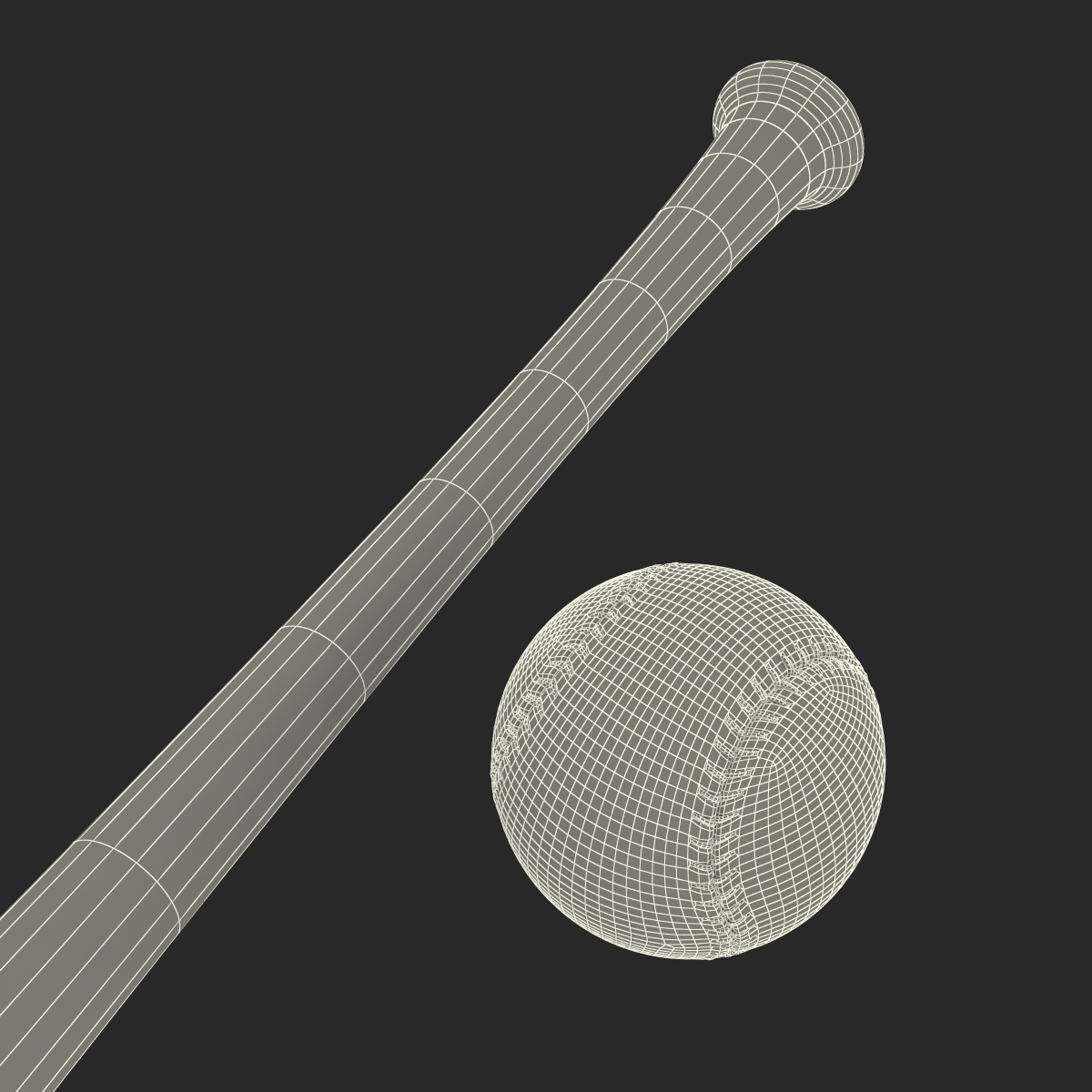 Baseball and Wooden Baseball Bat 2 3D model