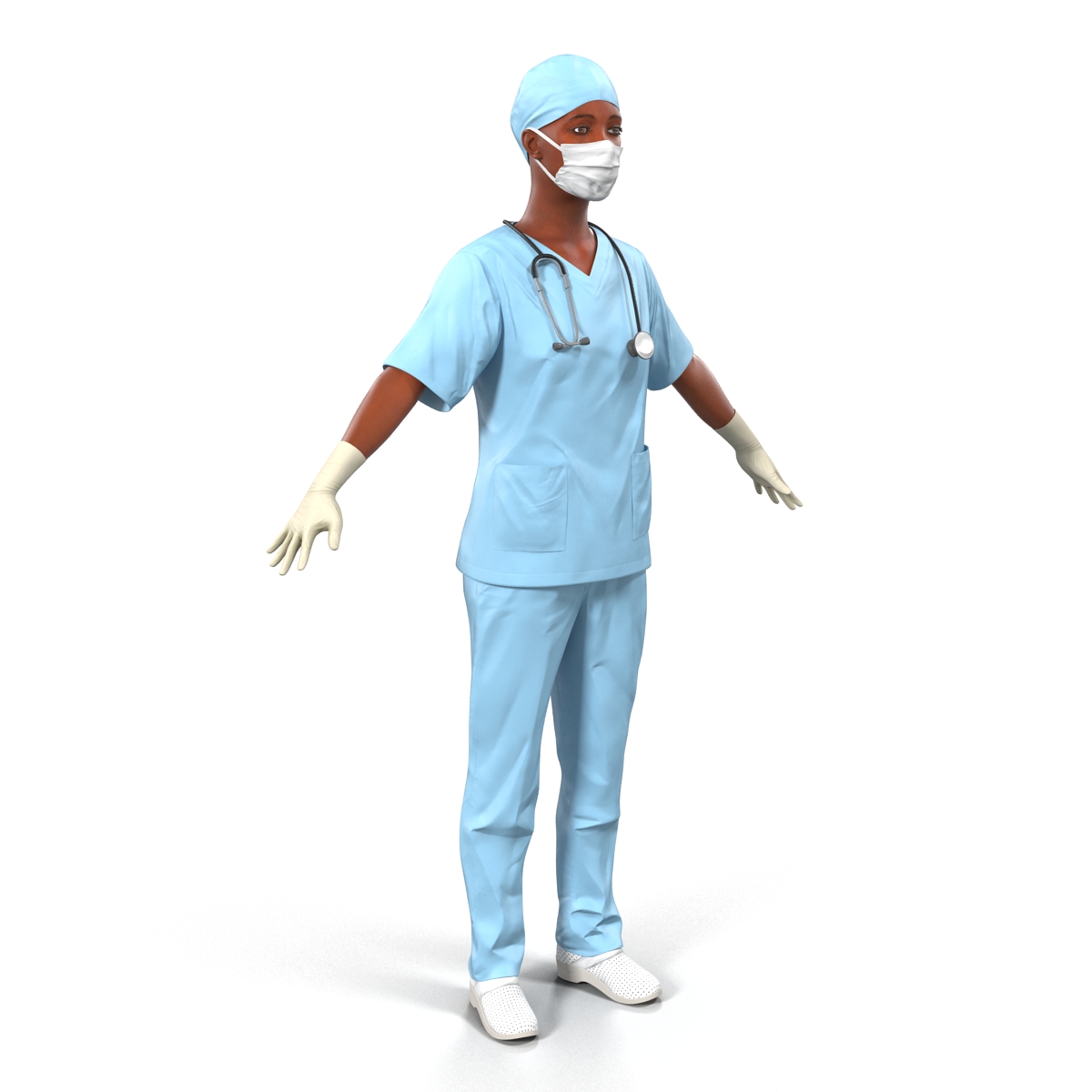 3D Female Surgeon African American Rigged model