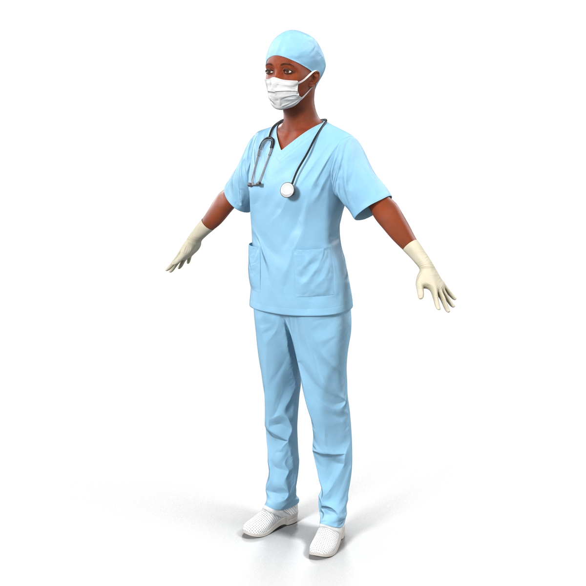 3D Female Surgeon African American Rigged model