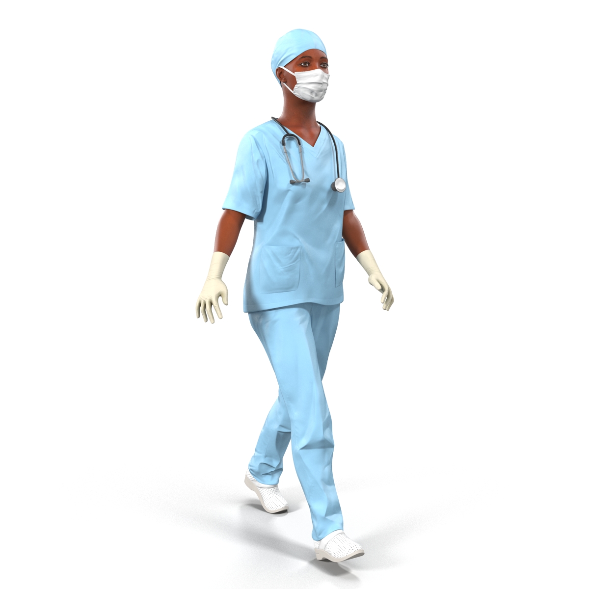 3D Female Surgeon African American Rigged model