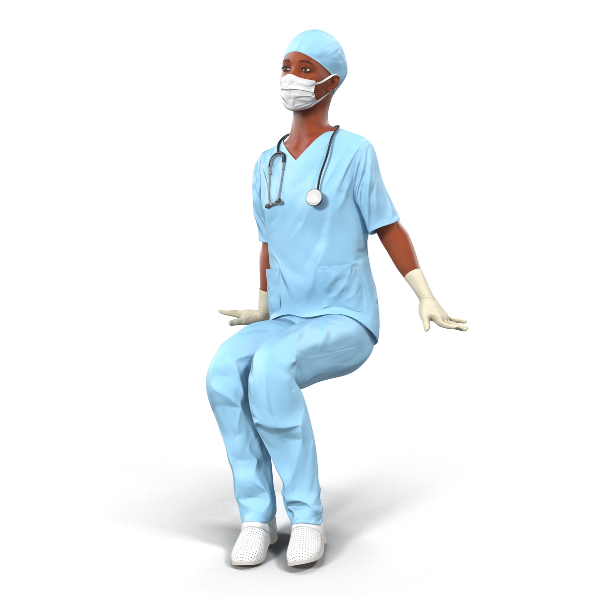 3D Female Surgeon African American Rigged model