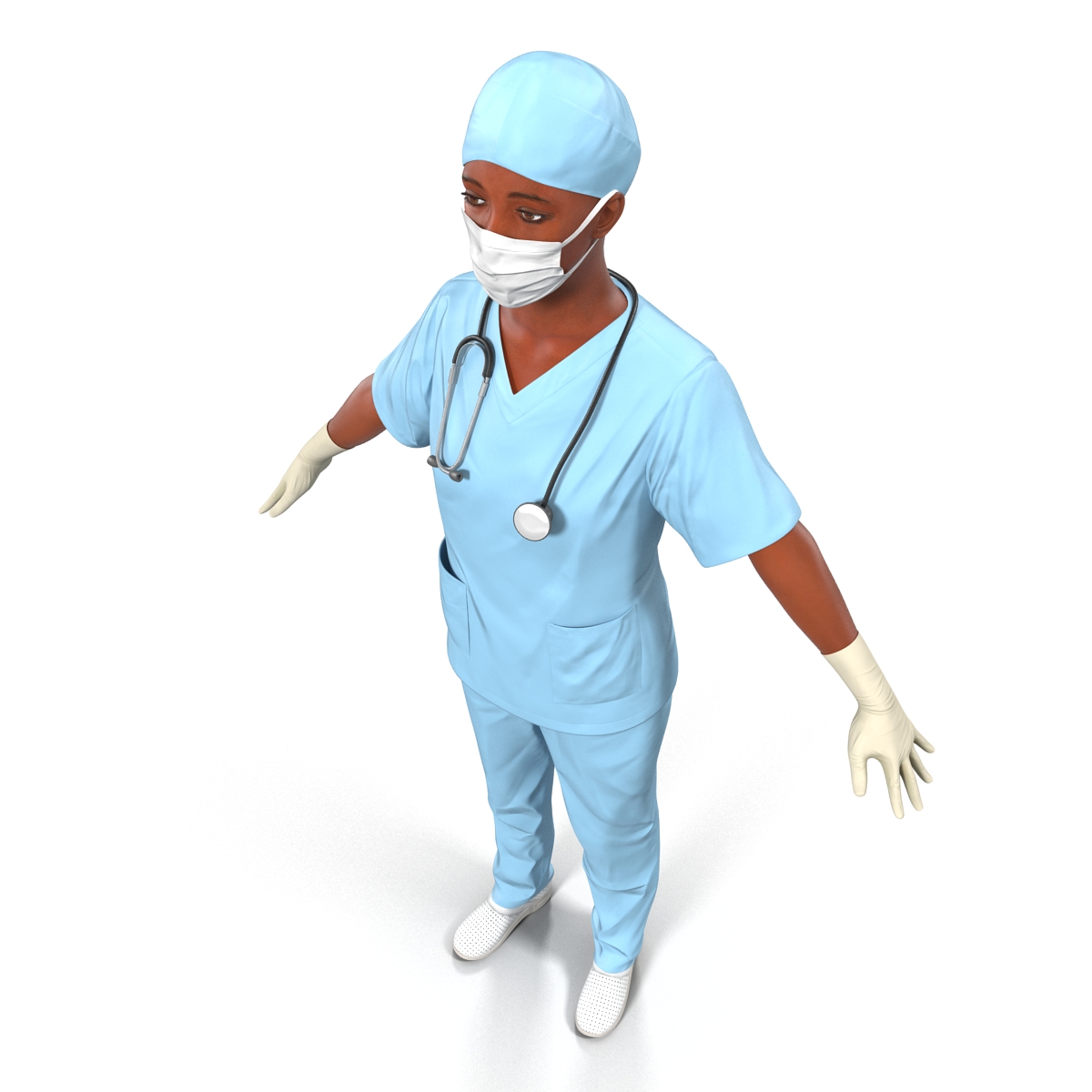 3D Female Surgeon African American Rigged model