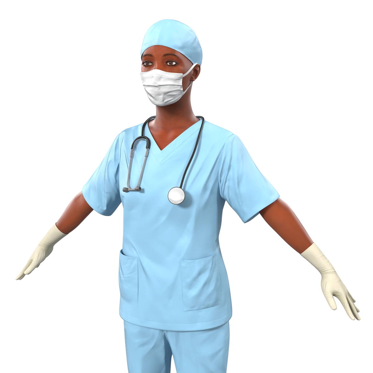 3D Female Surgeon African American Rigged model