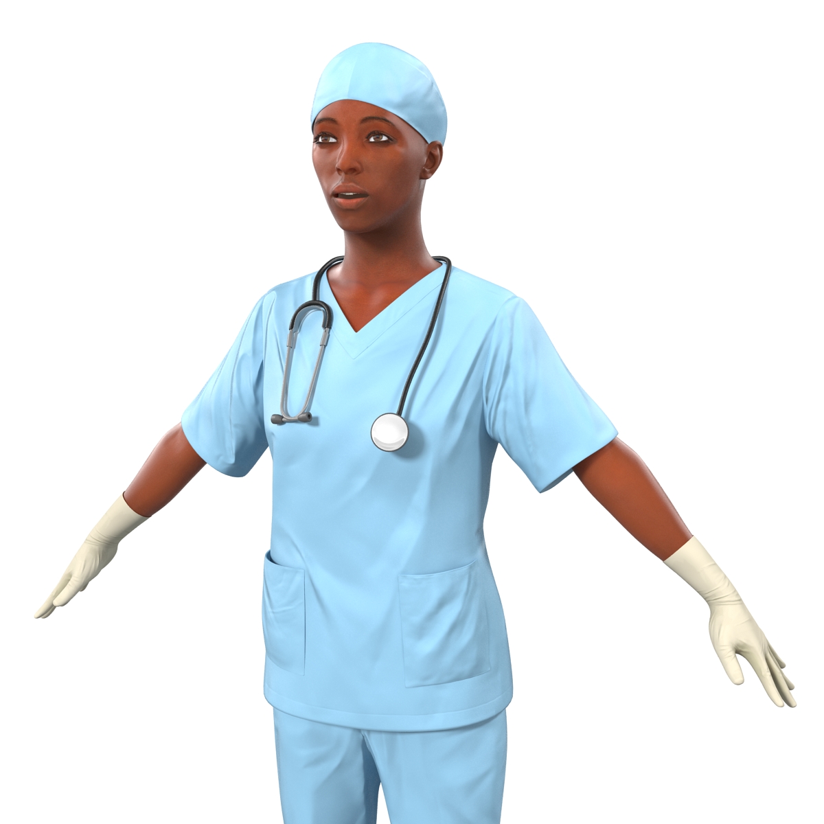 3D Female Surgeon African American Rigged model