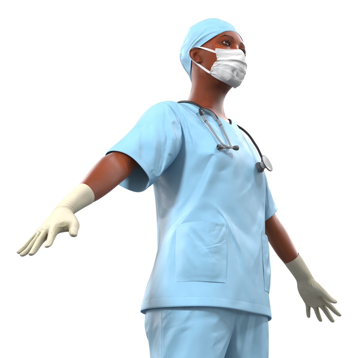 3D Female Surgeon African American Rigged model