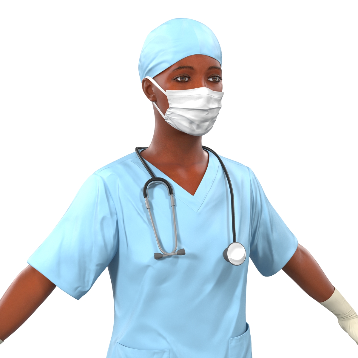 3D Female Surgeon African American Rigged model