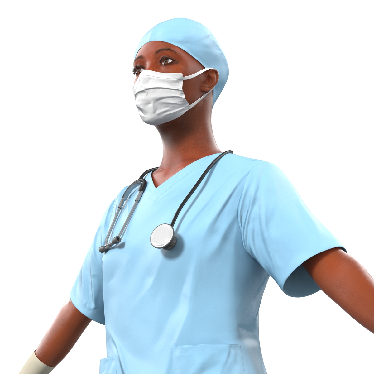 3D Female Surgeon African American Rigged model