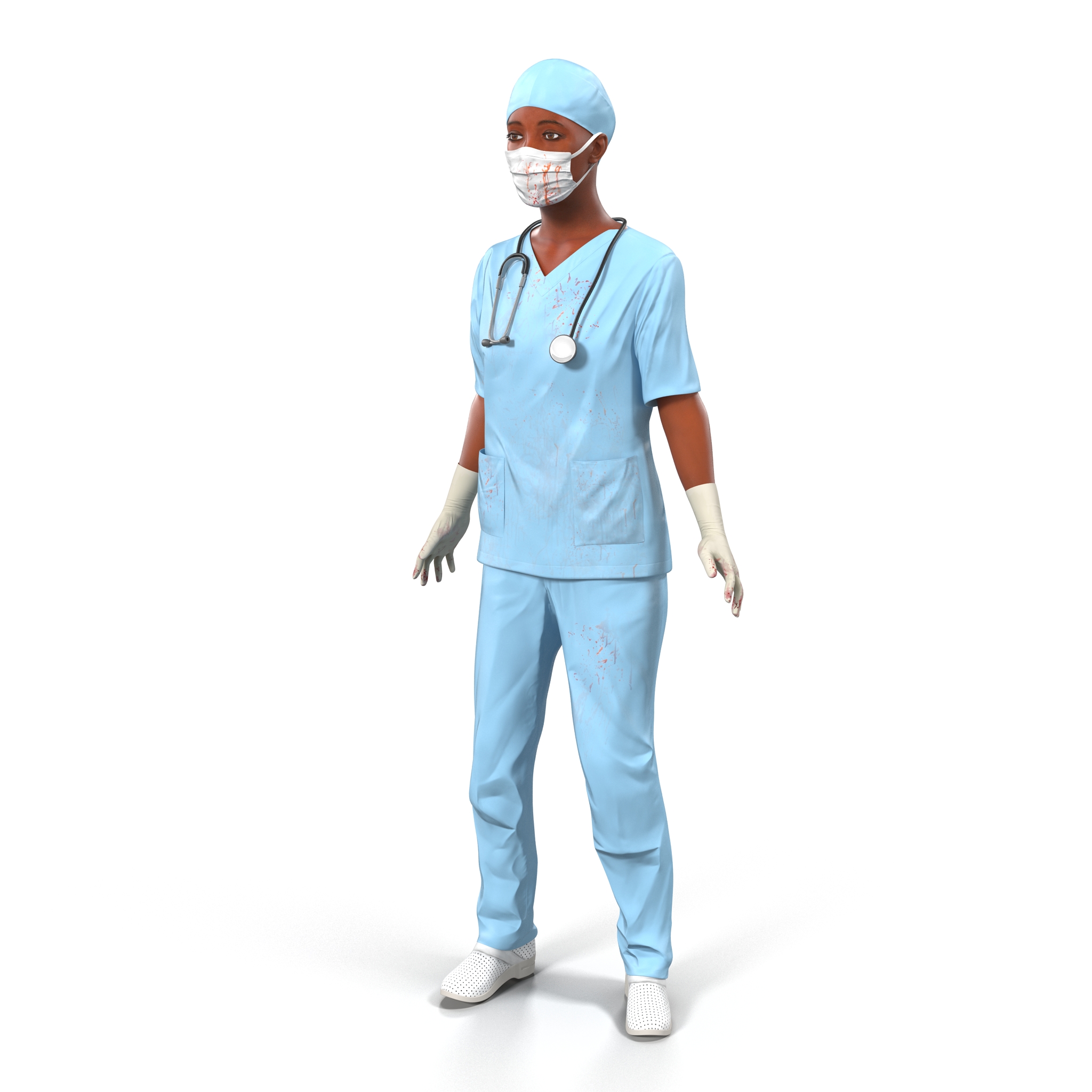 Female Surgeon African American Rigged with Blood 3D model