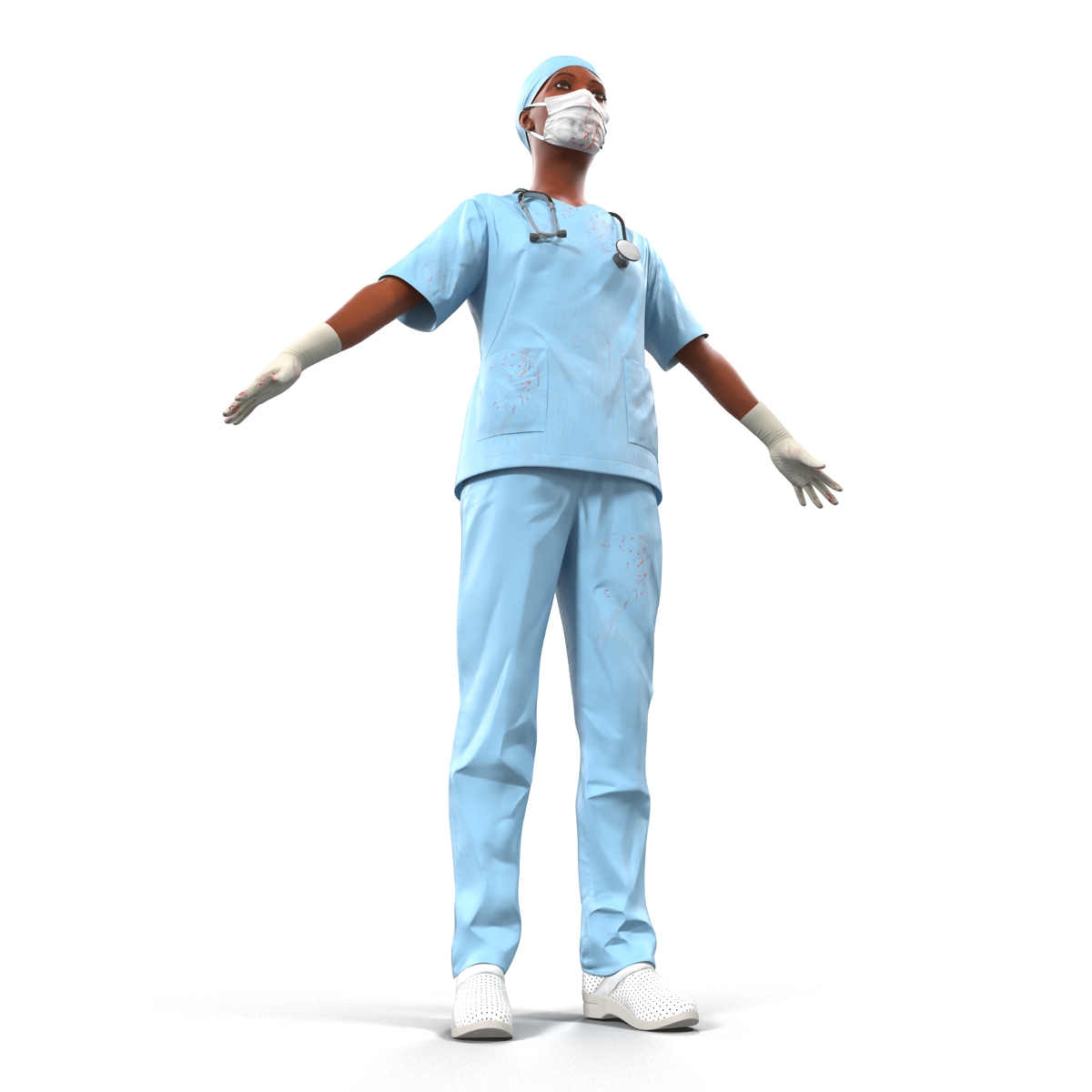 Female Surgeon African American Rigged with Blood 3D model