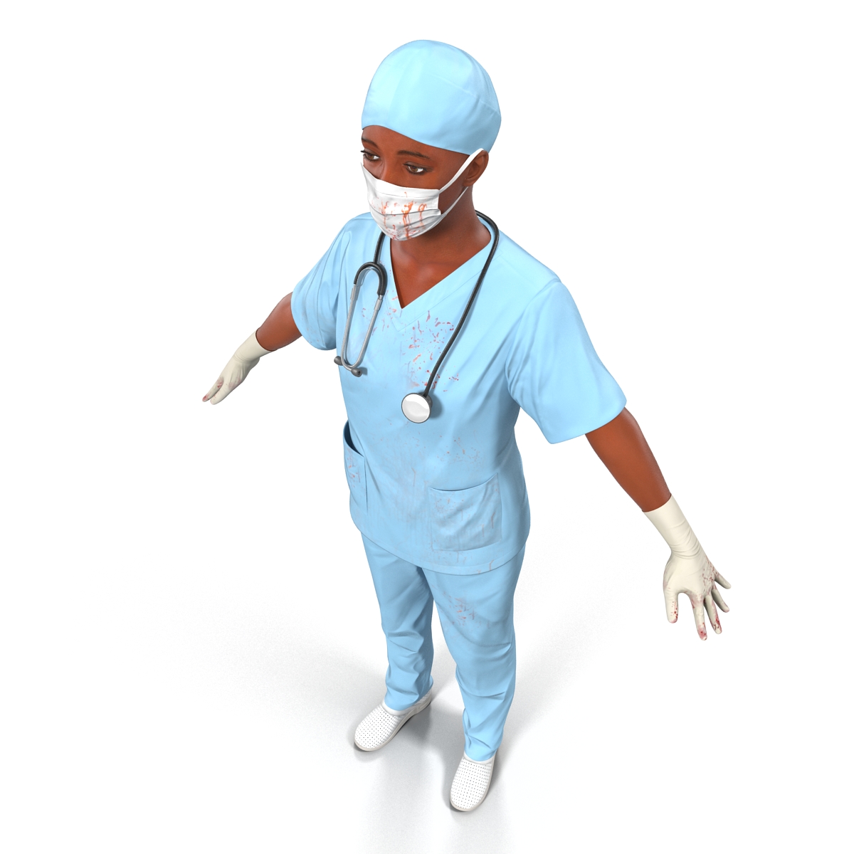 Female Surgeon African American Rigged with Blood 3D model