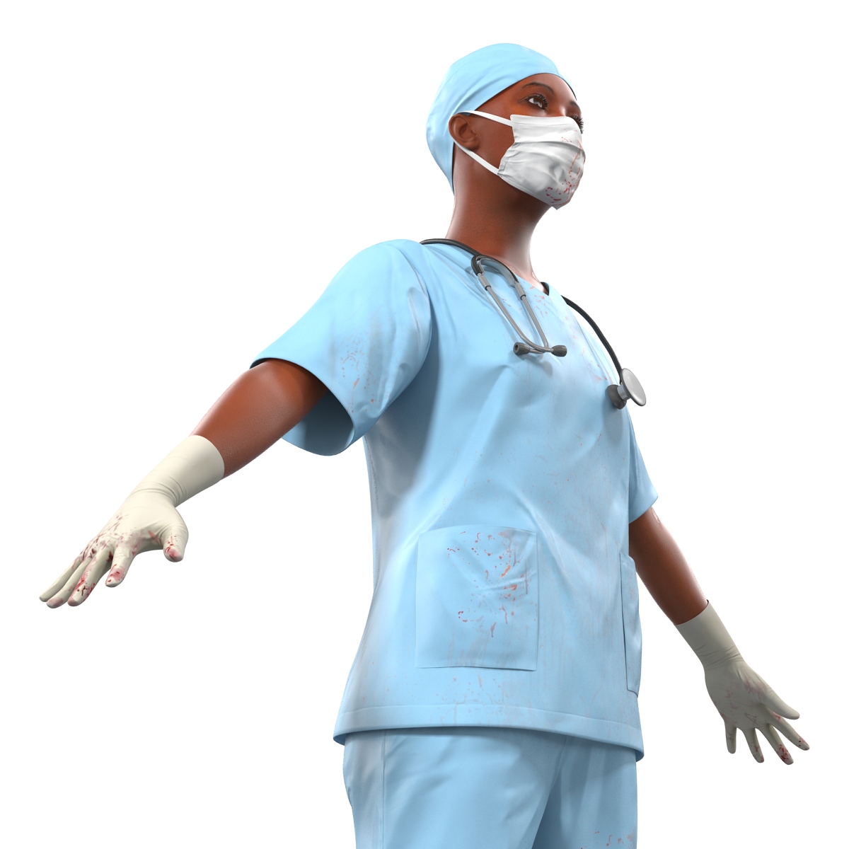 Female Surgeon African American Rigged with Blood 3D model