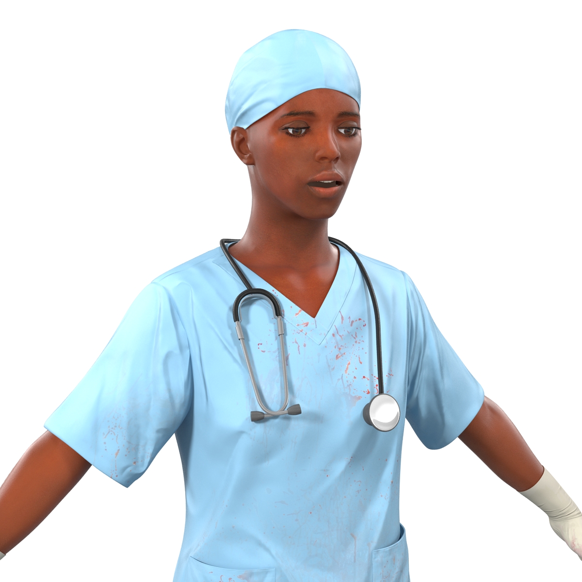 Female Surgeon African American Rigged with Blood 3D model