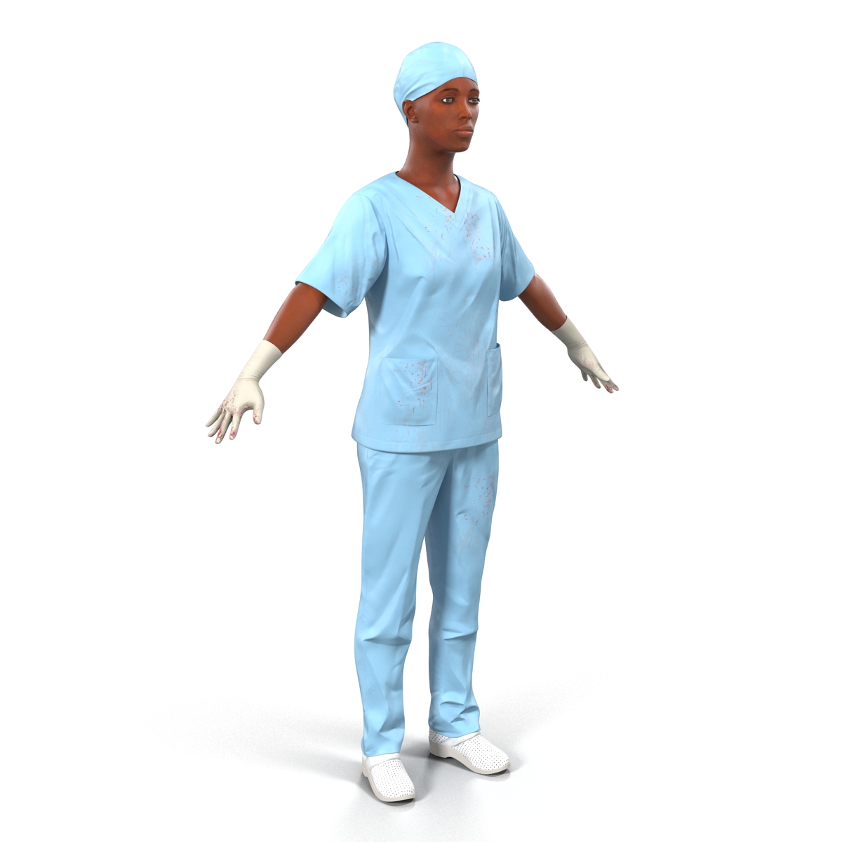 3D Female Surgeon African American Rigged 2 with Blood