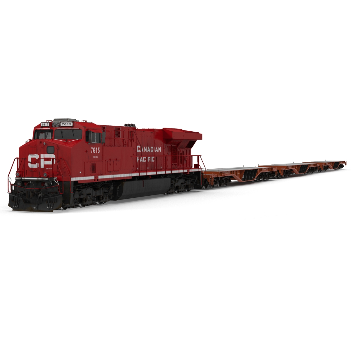 Train ES40DC Canadian Pacific and Flat Car 3D