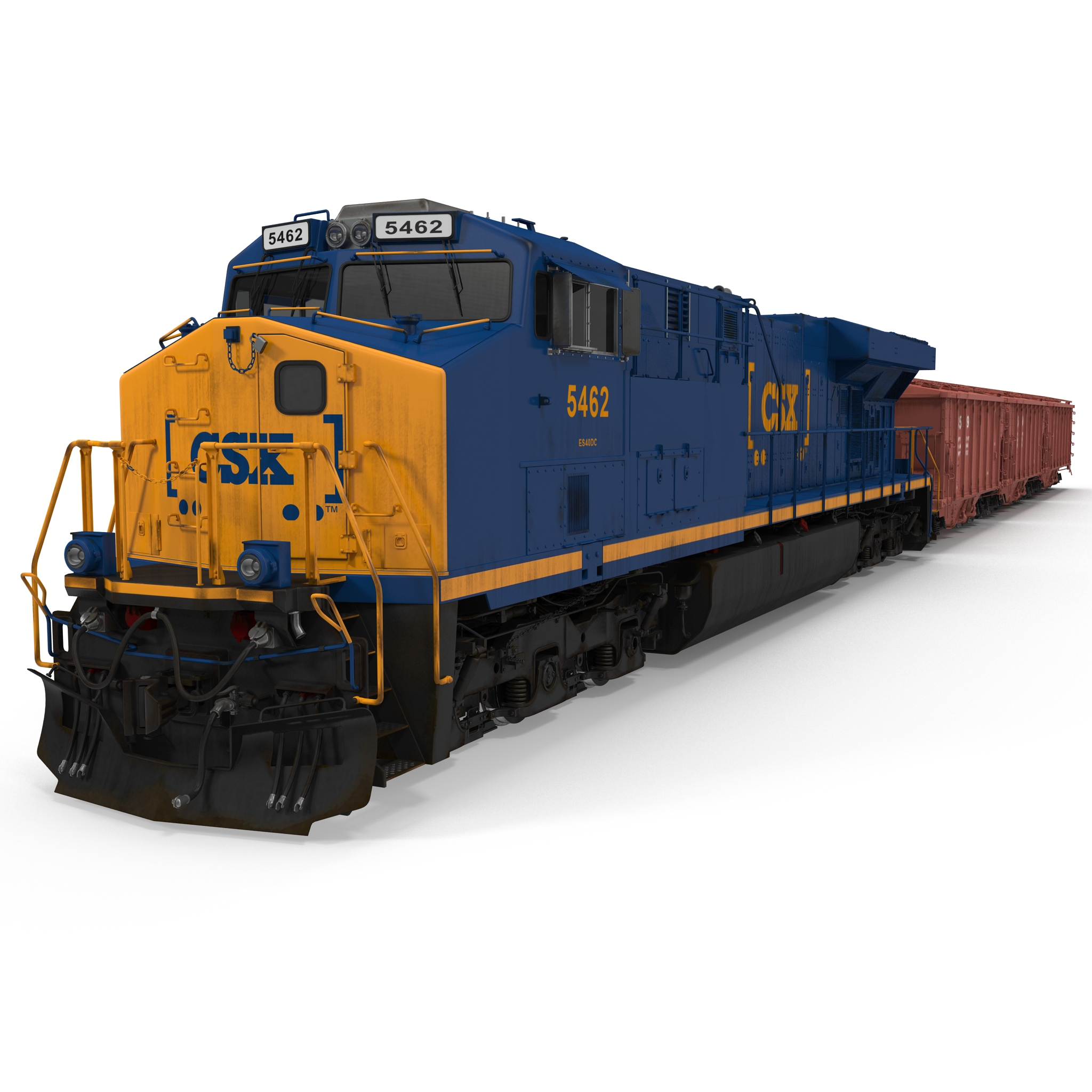 Train ES40DC CSX Blue and Covered Hopper Car 3D model