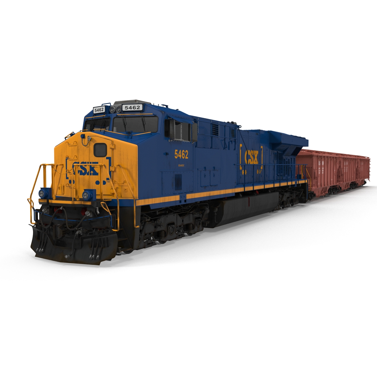 Train ES40DC CSX Blue and Covered Hopper Car 3D model