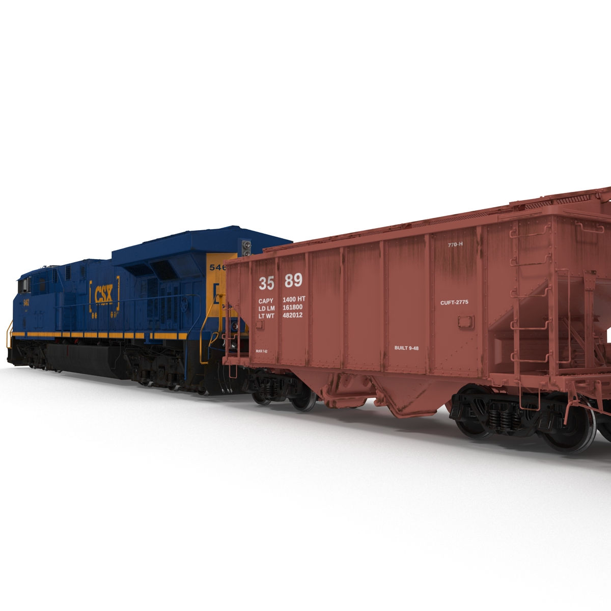 Train ES40DC CSX Blue and Covered Hopper Car 3D model